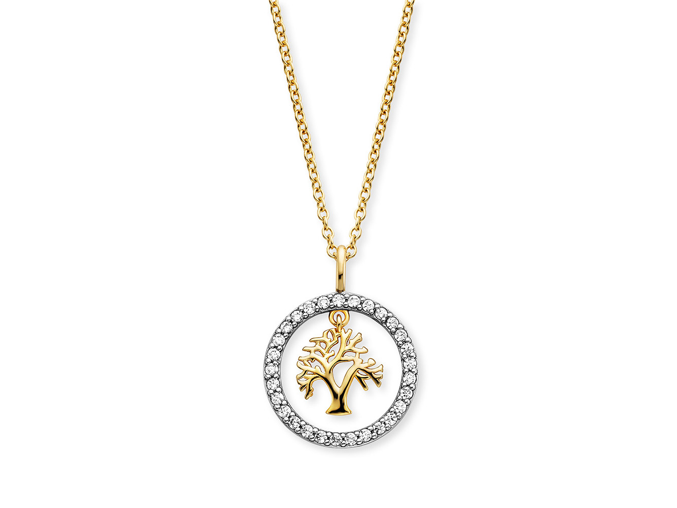 Engelsrufer ERN-LILTREE-ZI-G LILTREE Kette Lebensbaum Bicolor mit Zirkonia - Silber rhod. & Gold plated 42 cm Bicolor Kette mit Lebensbaum-Anhänger aus rhodiniertem Silber und goldplattiertem Element, umgeben von funkelnden Zirkonia, Länge 42 cm, von Engelsrufer.