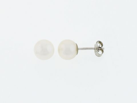 Silber Ohrringe mit 7 mm Süßwasser Zuchtperlen, Hersteller Juwelier Harnisch, elegante zeitlose Kugel-Design für einen klassischen Look.