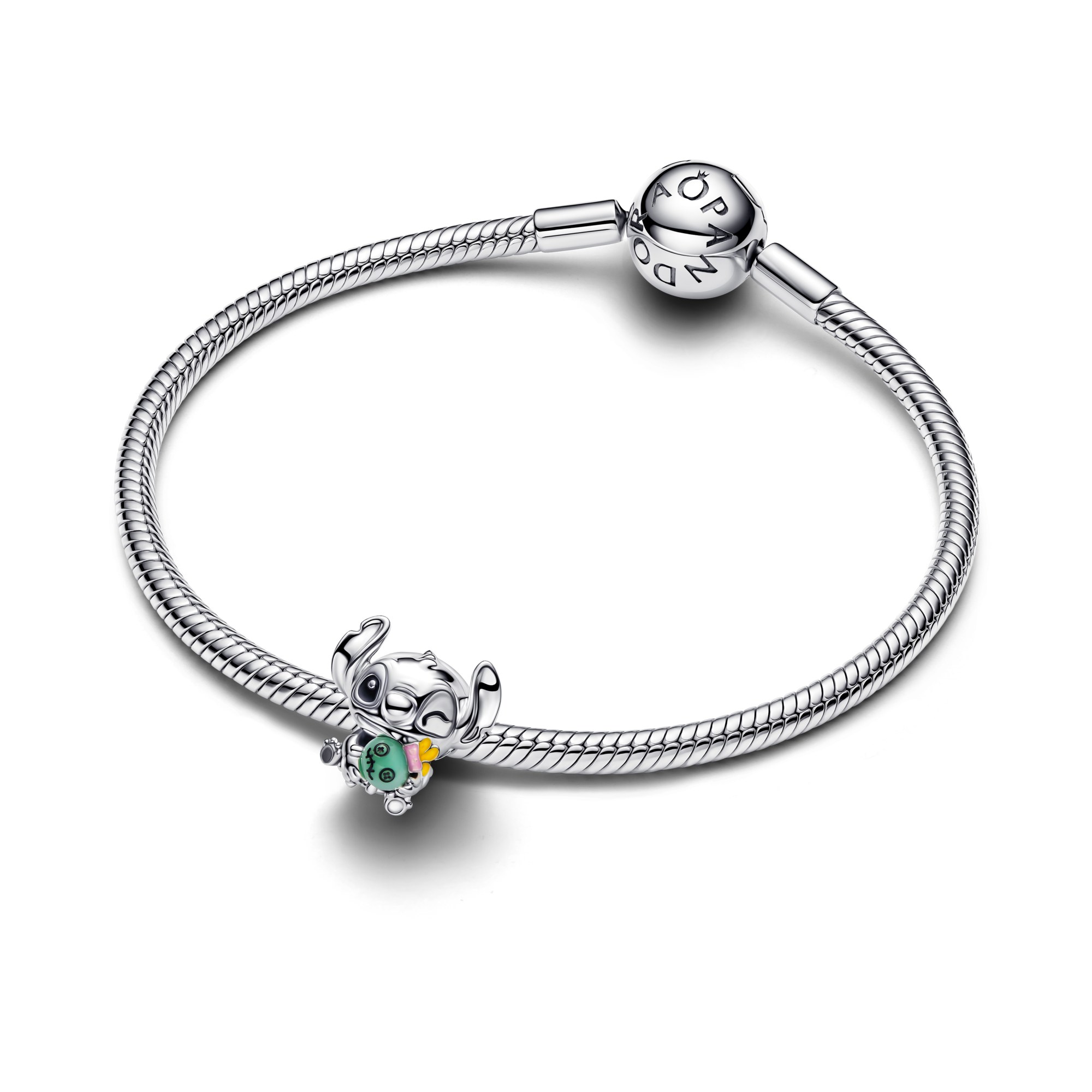 Pandora Disney Stitch und Scrump Charm - Sterling Silber - Murano Glas + Emaille Grün – Ansicht 2