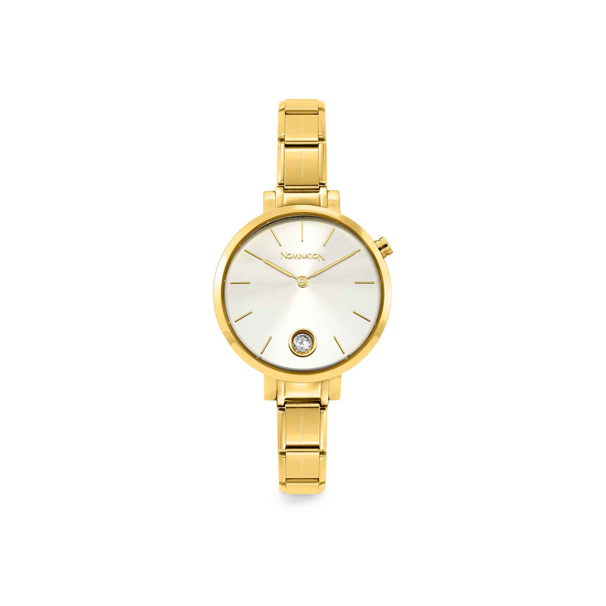 Nomination PARIS Armbanduhr - Edelstahl - Gold PVD-beschichtet - Ziffernblatt mit Glitzer + Zirkonia - Silber