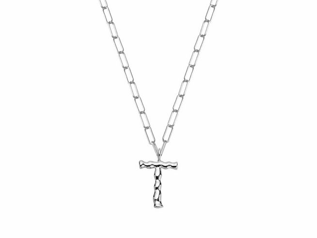 Xenox Sterling Silber Kette XS4150W/T mit einer Länge von 45 cm, ausgestattet mit einem stilvollen Buchstaben T Anhänger, präsentiert sich modern und elegant.