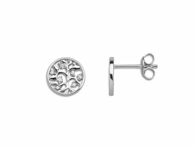 Xenox Sterling Silber Ohrringe XS3564 Lebensbaum zeigen einen filigranen Baum des Lebens in rundem Design mit funkelnden Details, perfekt für eleganten Ohrschmuck.