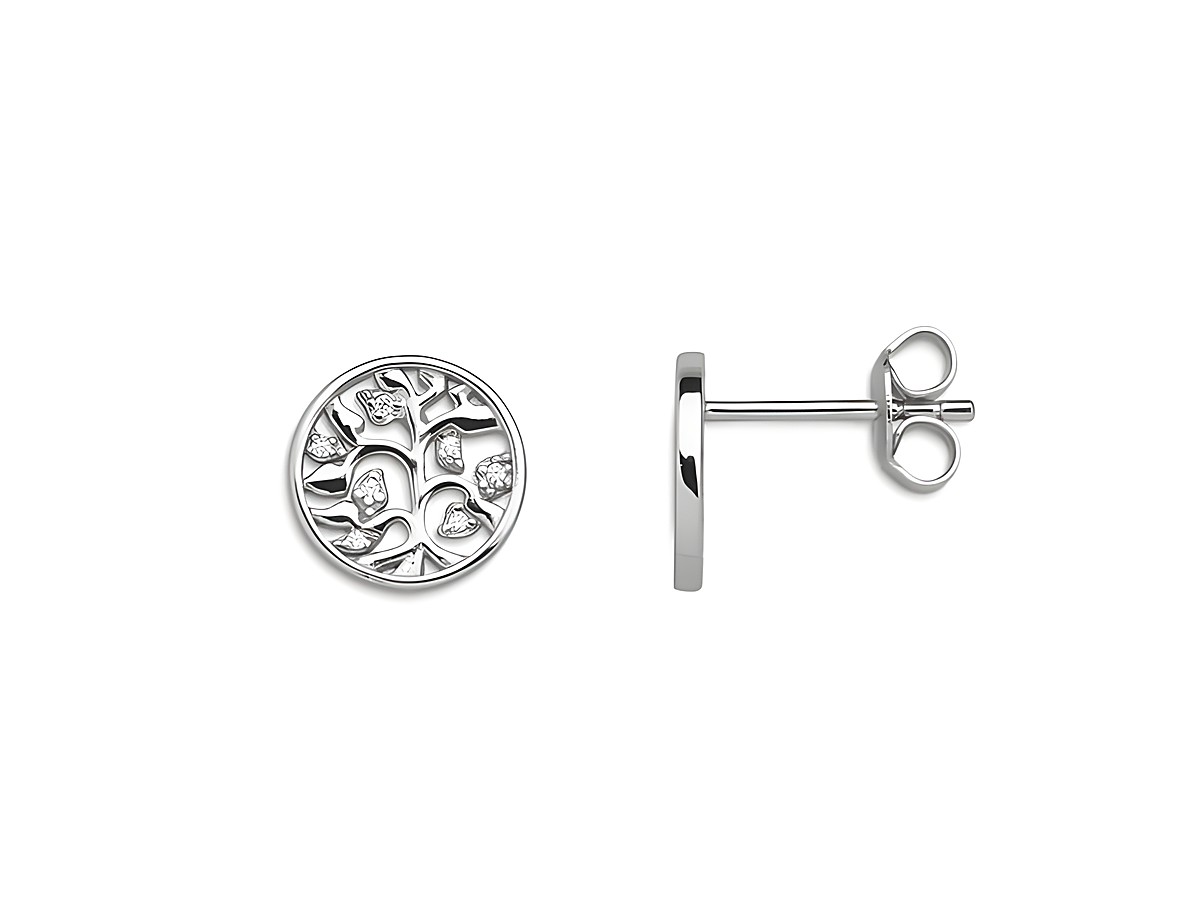Xenox Sterling Silber Ohrringe XS3564 Lebensbaum zeigen einen filigranen Baum des Lebens in rundem Design mit funkelnden Details, perfekt für eleganten Ohrschmuck.