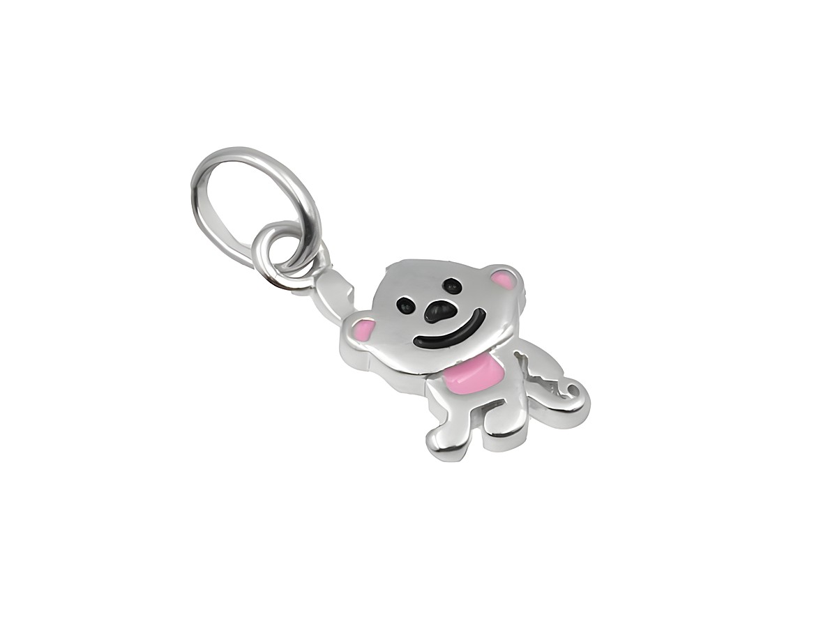 Anhänger Äffchen Affe aus 925 Sterling Silber, poliert und rhodiniert, mit pinken Akzenten, Hersteller: Juwelier Harnisch, ideal für Kinder.