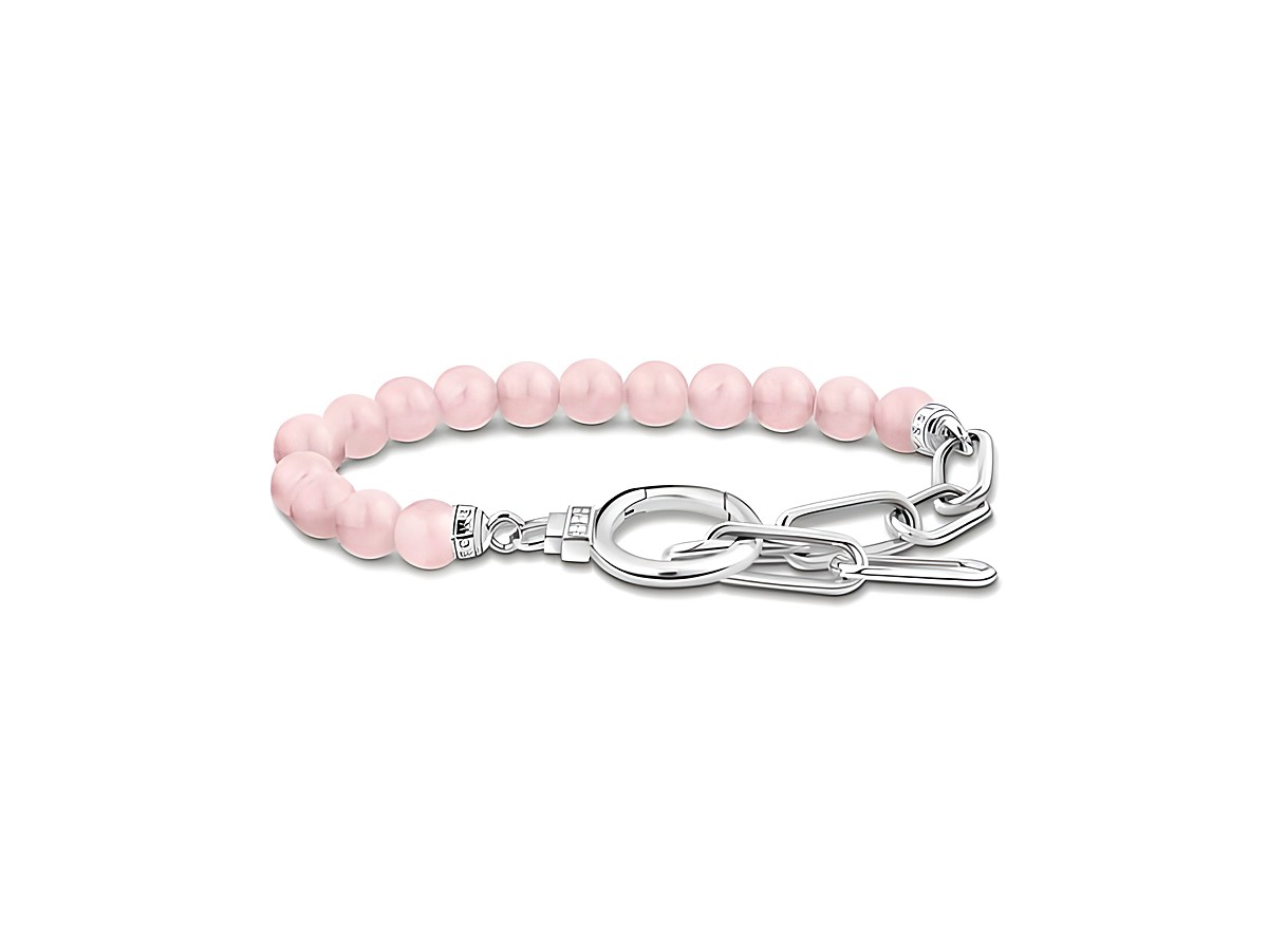 Armband von Thomas Sabo A2134-035-9-L19v aus Silber mit Gliedern, verziert mit rosa-pinkem Rosenquarz und Zirkonia, geeignet für Handgelenke von 16 bis 19 cm.