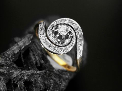 Gold Ring - Gold 750 - Brillant + 14 Diamanten - Rosen - bicolor - verschlungen - Gr. 59, Hersteller: Juwelier Harnisch, bis Gr. 60/19.