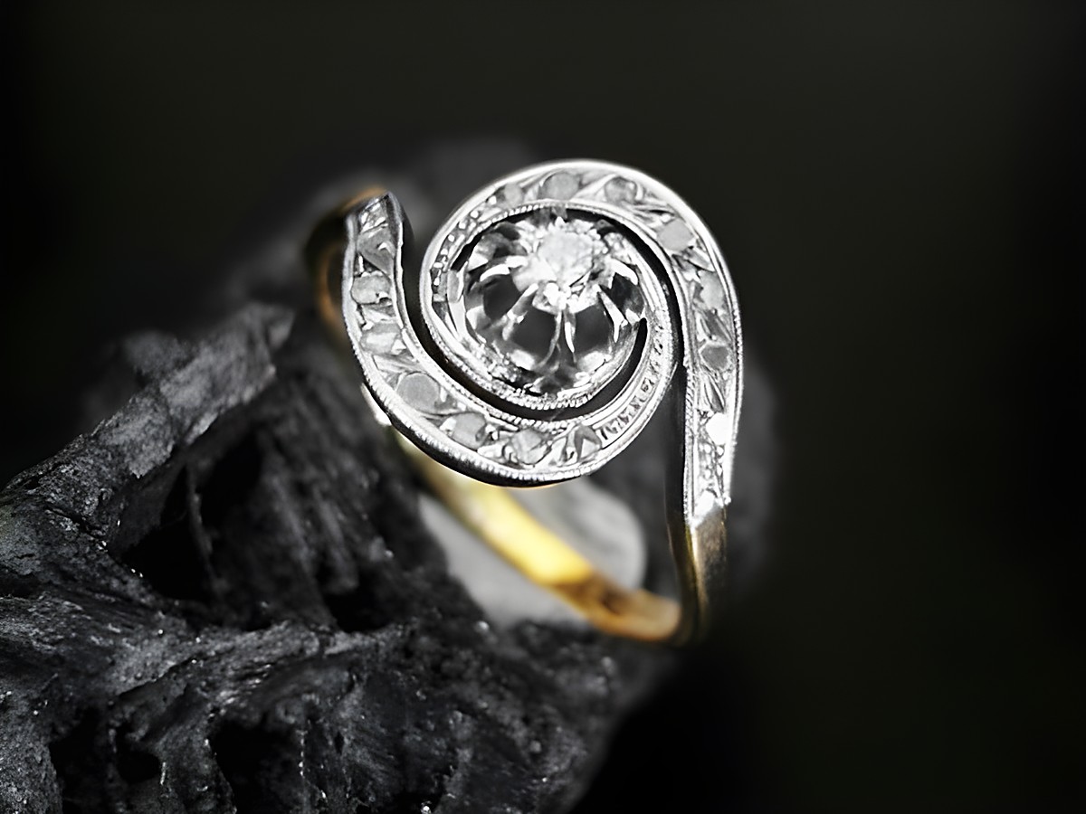 Gold Ring - Gold 750 - Brillant + 14 Diamanten - Rosen - bicolor - verschlungen - Gr. 59, Hersteller: Juwelier Harnisch, bis Gr. 60/19.
