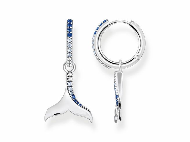 Elegante Creole mit Delfinflosse aus Sterlingsilber, verziert mit sinthetischen Spinellen und Zirkonia, gefertigt von Thomas Sabo, ein stilvolles Accessoire für jeden Anlass.