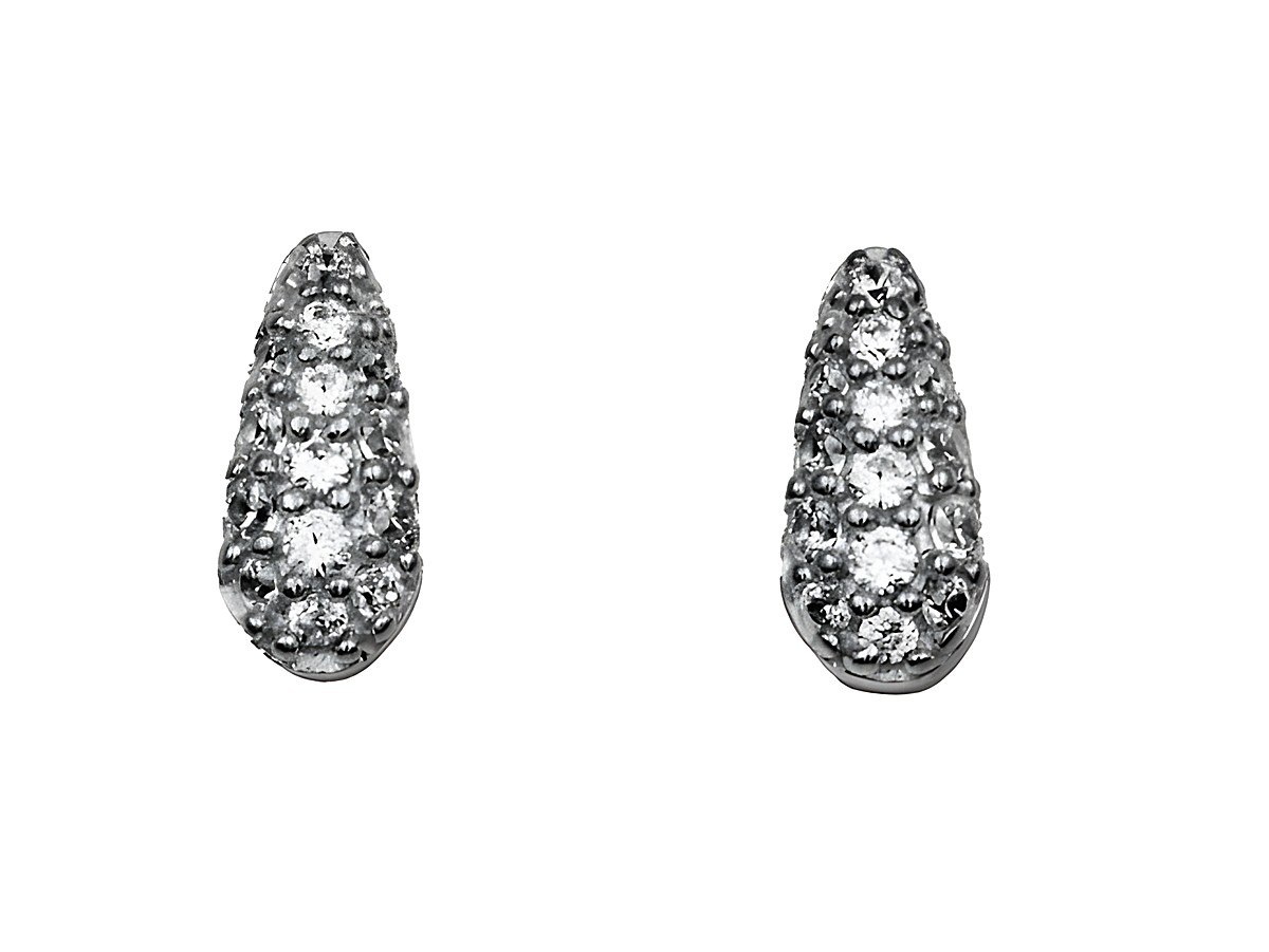 Schlichte Ohrstecker aus 925 Sterling Silber, poliert und rhodiniert, bestückt mit funkelndem Zirkonia, Hersteller Juwelier Harnisch, ideal für elegante Anlässe.