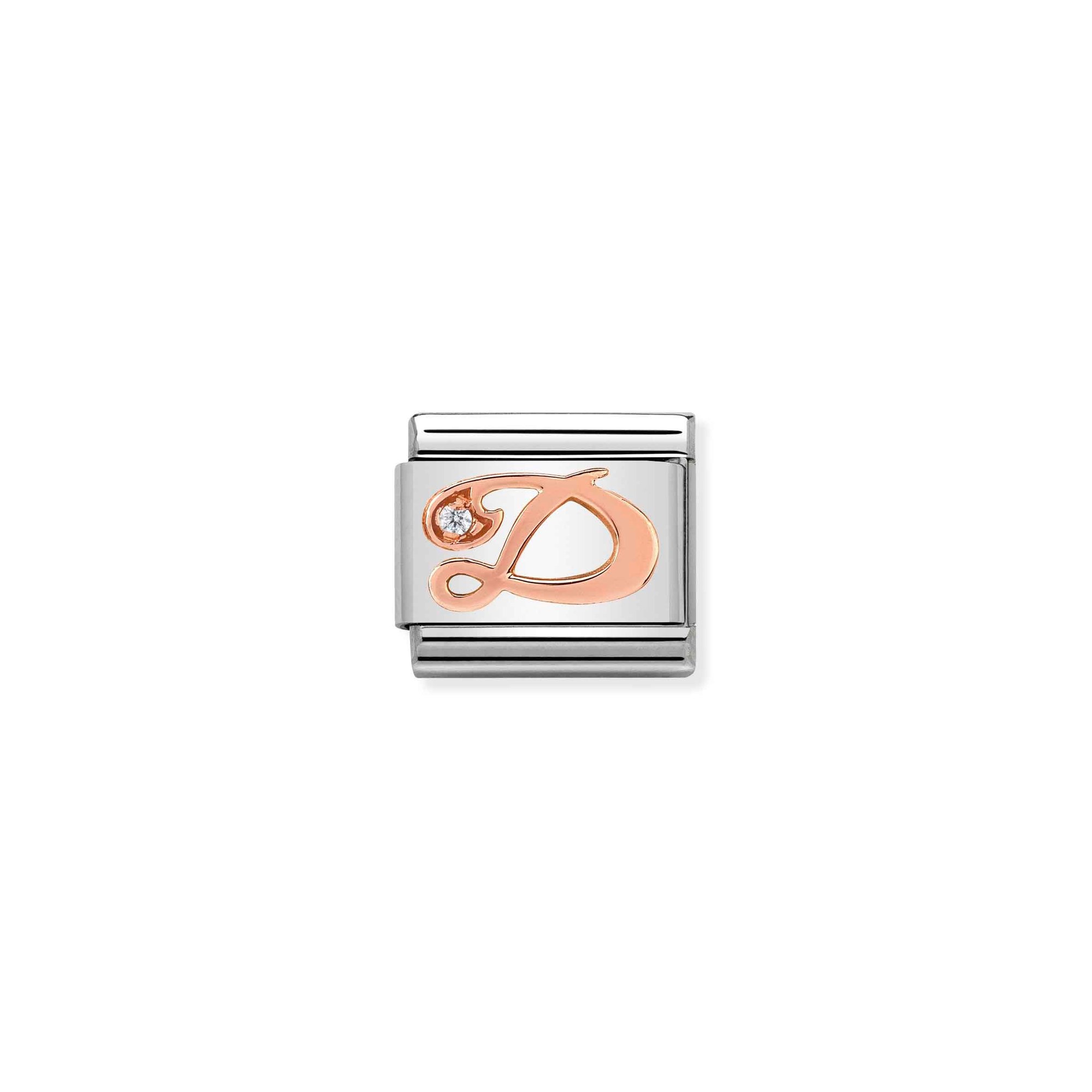 Nomination Composable Classic Charm Buchstabe D - Edelstahl, Gold 375 Roségold, Zirkonia
