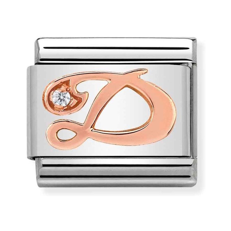 Nomination Composable Classic Charm Buchstabe D - Edelstahl, Gold 375 Roségold, Zirkonia