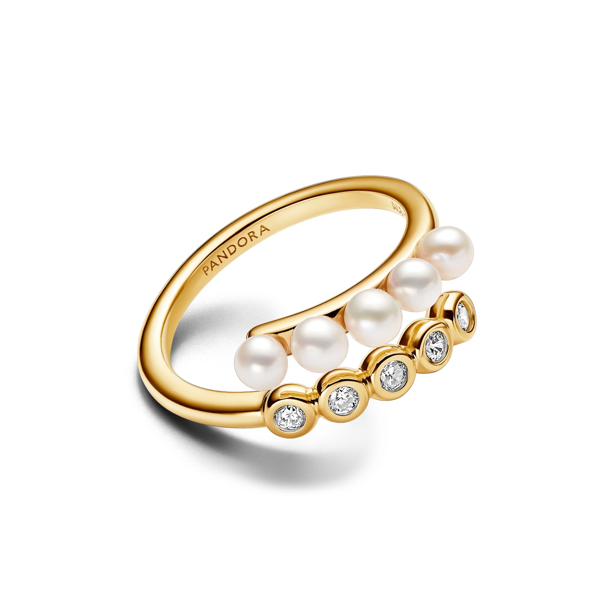 Pandora Zuchtperlen & Steine Offener Ring - Gelbgold verg. - Steinmix Weiß – Ansicht 3