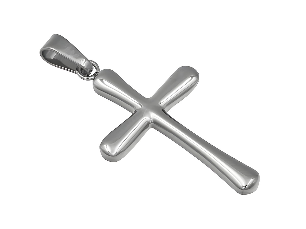Edelstahl Kreuz Anhänger poliert 28 mm von Juwelier Harnisch, moderner und eleganter Schmuckstück für stilvolle Auftritte, glänzende Oberfläche und zeitloses Design.