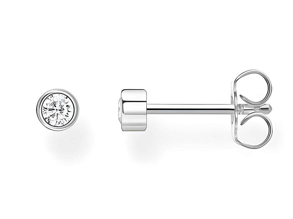 Silberne Ohrstecker aus der Thomas Sabo Charming Collection mit klarem Zirkonia, bestehend aus einem Stecker und einer passenden Rückseite, elegantes und zeitloses Design.