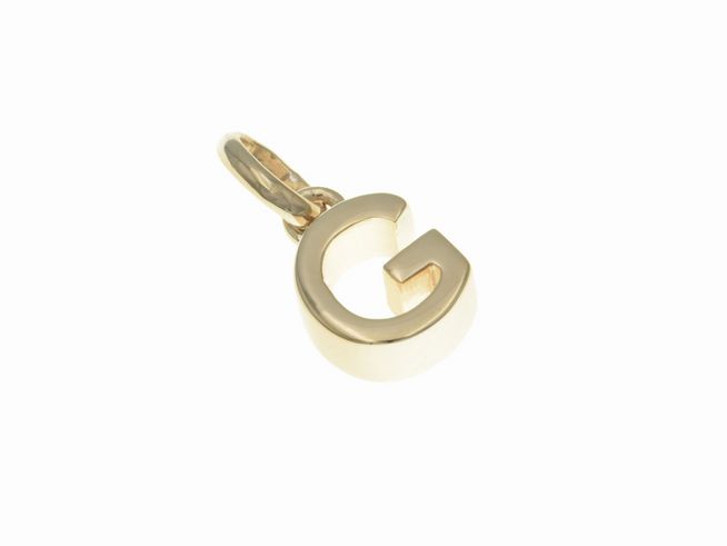 Anhänger aus poliertem Sterlingsilber mit vergoldetem Buchstaben G in Roségold, hergestellt von Juwelier Harnisch, ideal als modisches Accessoire oder Geschenk.