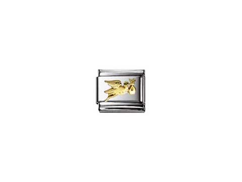 Stilvolles Classic Storch Element aus der Kollektion von Nomination, mit einem goldenen Luft-Storch und einer kleinen Tasche, perfekt für individuelle Charm-Armbänder.