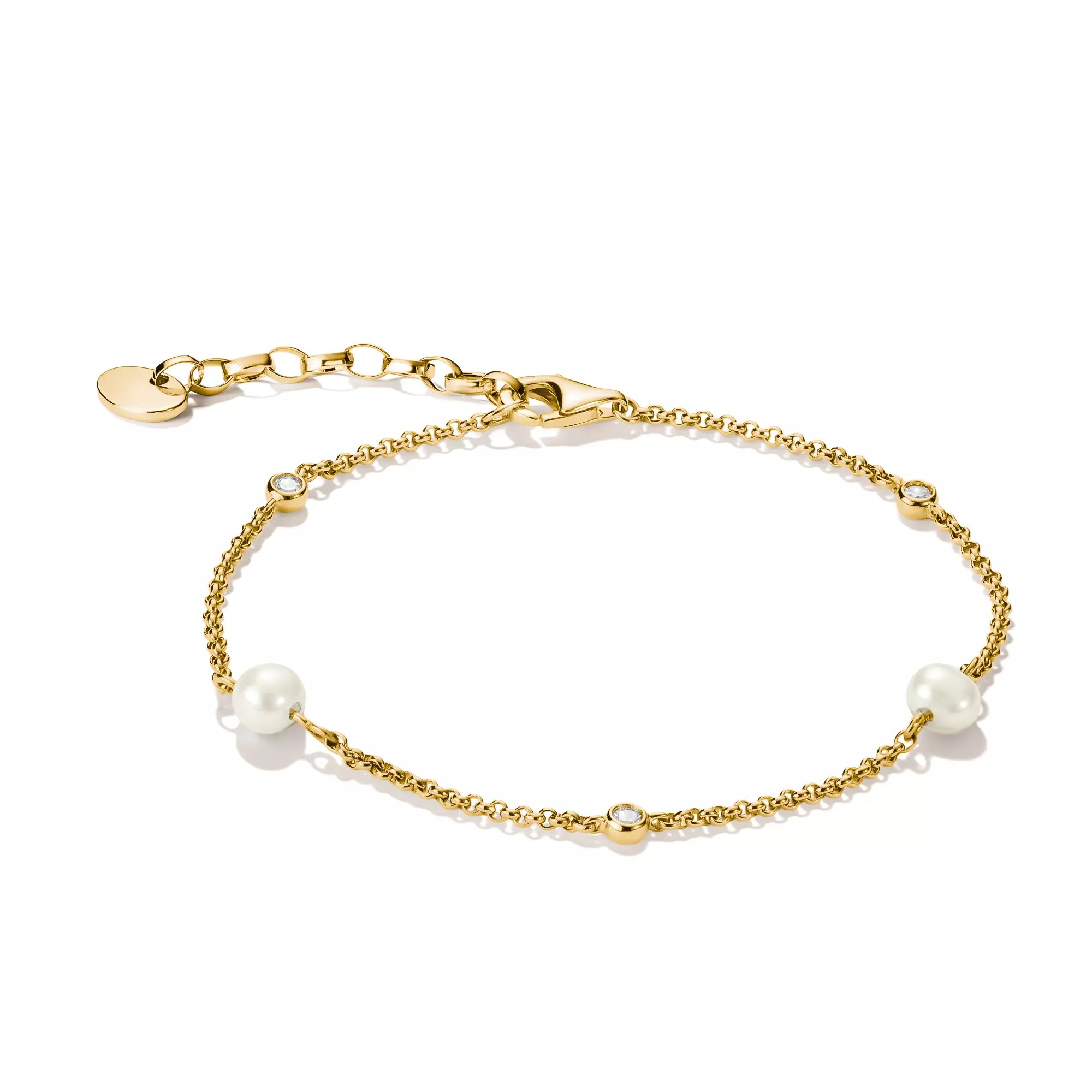 Thomas Sabo Armband mit Perlen und weißem Zirkonia – vergoldet – 19 cm – 5 mm hoch