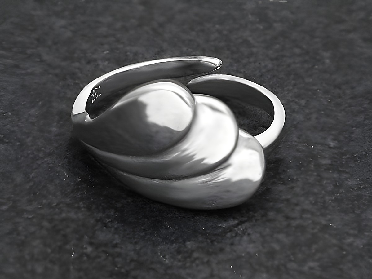 Silberring mit verstellbaren Flügeln, rhodiniert, hergestellt von Juwelier Harnisch, elegantes Design ohne Stein, ideal für stilvolle Akzente.