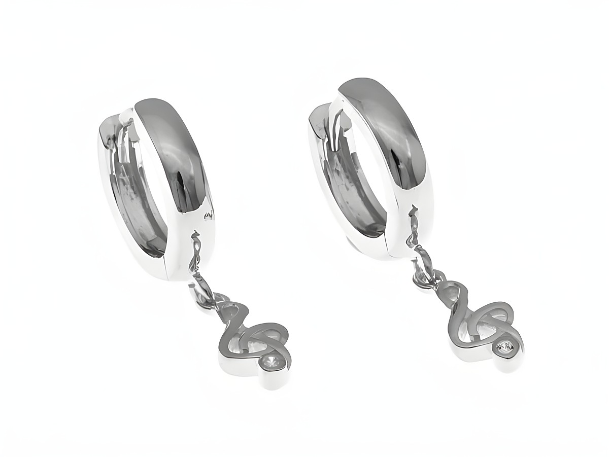 Zwei Ohrhänger aus Sterling Silber im Violinschlüssel Design mit Zirkonia. Elegant und modern, Hersteller Juwelier Harnisch, ideal für musikalische Akzente im Schmuck.