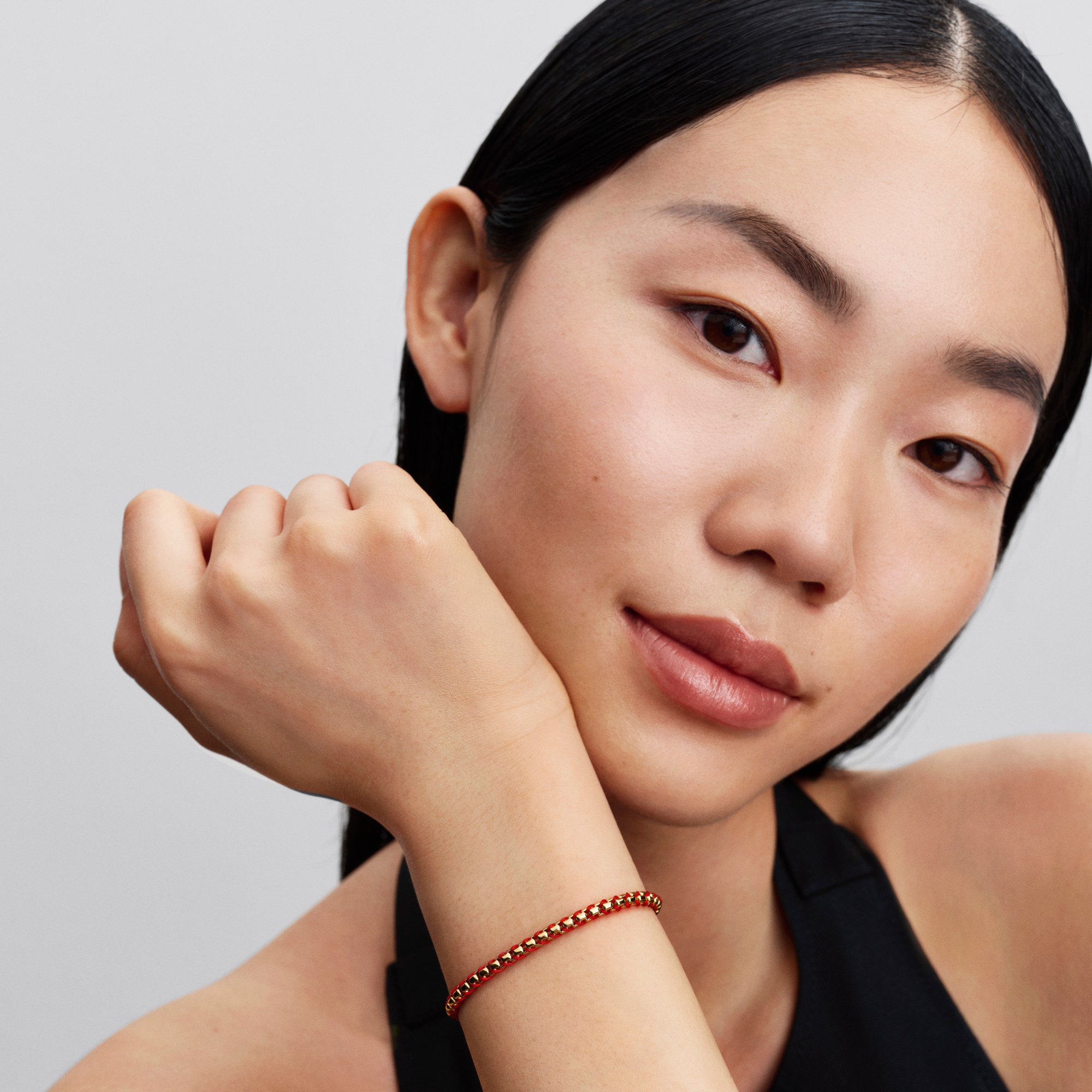 Pandora Rotes Kordel Schlangen Gliederarmband - Gelbgold Vergoldung – Ansicht 2