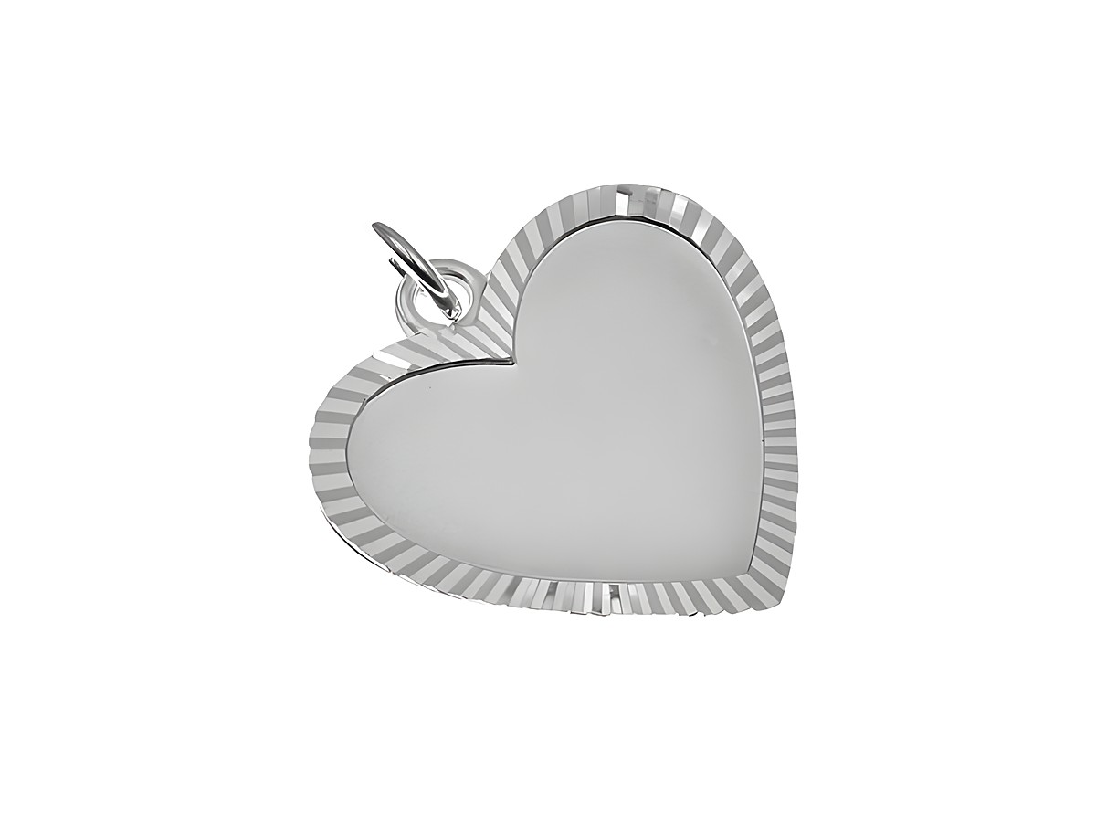 Silber Anhänger in Herzform, satiniert mit abgesetzter Kante, schlichtes Design, Hersteller Juwelier Harnisch. Ideal für persönliche Gravuren oder als edles Geschenk.