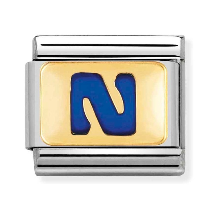 Nomination Composable Classic Charm Buchstabe N blau - Edelstahl, Gold 750 Gelbgold, Emaille