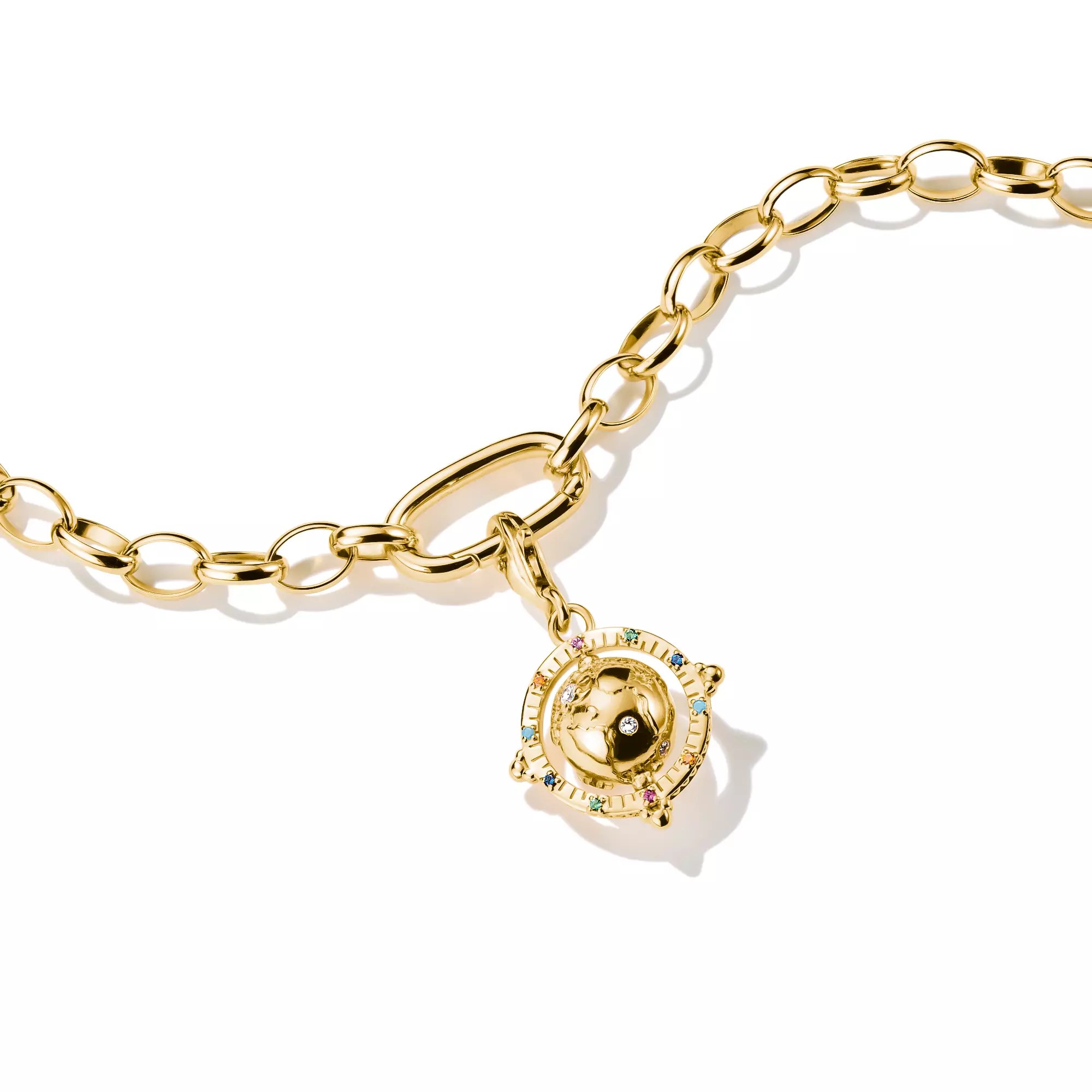 Thomas Sabo Charm-Anhänger - Silber vergoldet Gelbgold + Glas-Keramik Stein - Welt – Ansicht 2
