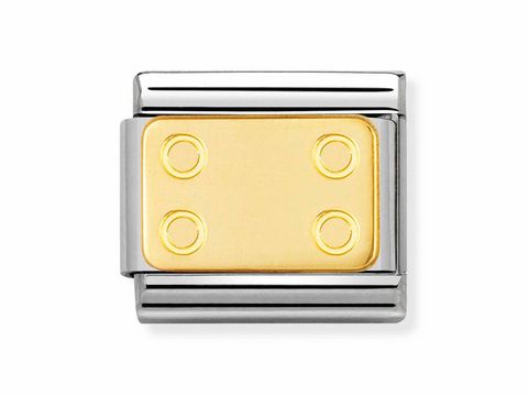 Composable Classic Plakette aus Edelstahl mit einer 18kt Gold Platte, die vier Punkte zeigt, eignet sich als modulares Schmuckelement von Nomination.