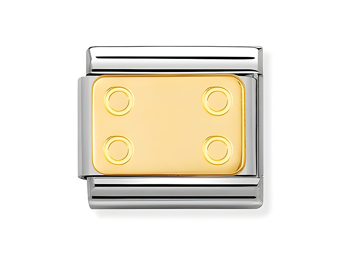 Composable Classic Plakette aus Edelstahl mit einer 18kt Gold Platte, die vier Punkte zeigt, eignet sich als modulares Schmuckelement von Nomination.