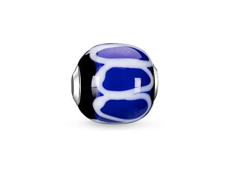 Glas-Bead in Blau, Schwarz und Weiß von Thomas Sabo mit Stein, stilvolles Design, ideal für Armbänder, vermittelt ein elegantes und modernes Erscheinungsbild.