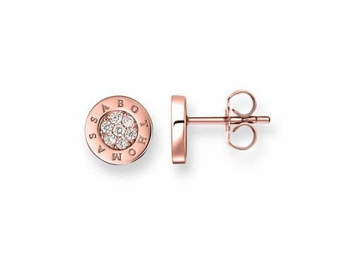 Ohrstecker von Thomas Sabo, Modell SCH150027, aus 925 Sterling Silber, vergoldet in Roségold, mit weißen Zirkonia-Steinen in einem kreisförmigen Design.