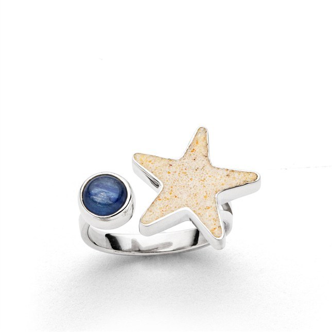 DUR Ring Sandseestern - Sterling Silber rhodiniert - Kyanit + Strandsand – Ansicht 3