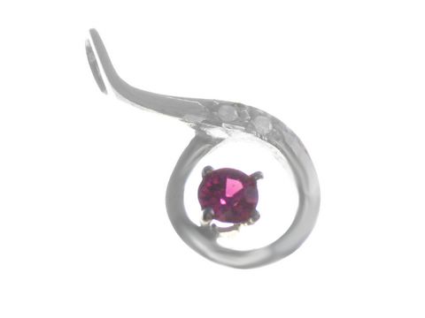45086-0 Geschwungen Diamant Gold 585 Anhänger aus Weißgold mit einem roten Stein, hergestellt von Juwelier Harnisch, verziert mit Diamanten und Brillianten.