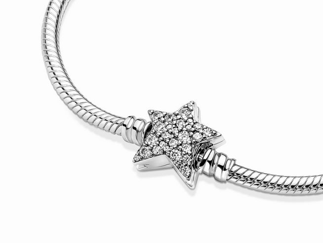 599639000-1 Pandora Armband 599639C01-16 mit Sternverschluss aus Sterling Silber, Schlangenkette und klarem Zirkonia, ideal für stilvolle Kombinationen, Länge 16 cm.