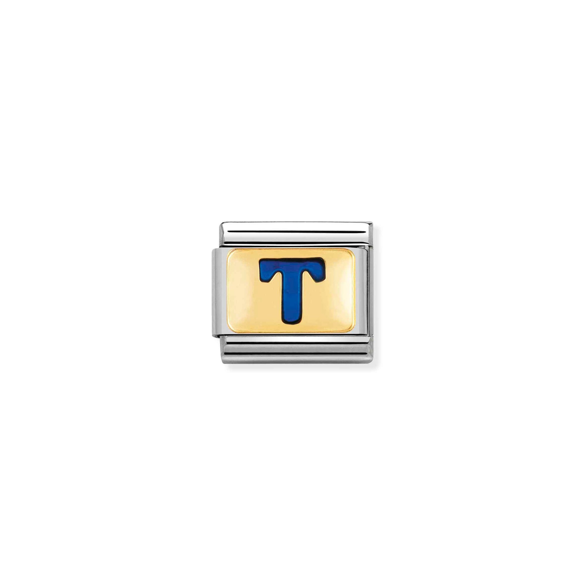 Nomination Composable Classic Charm Buchstabe T blau - Edelstahl, Gold 750 Gelbgold, Emaille