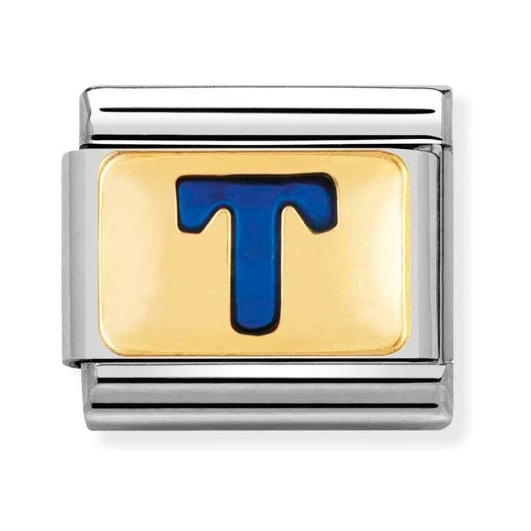 Nomination Composable Classic Charm Buchstabe T blau - Edelstahl, Gold 750 Gelbgold, Emaille