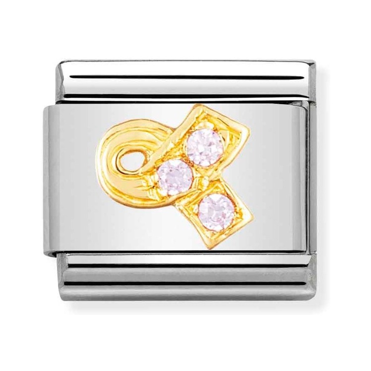 Nomination Composable Classic Charm Schleife rosa - Edelstahl, Gold 750 Gelbgold, Zirkonia