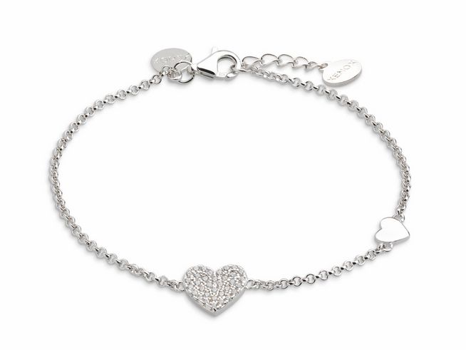 Xenox Sterling Silber Armband XS2783 in Ankerkette-Design mit einem herzförmigen Element und funkelnden Details, Länge 15-20 cm, ideal als Geschenk in der LOVE STORY Kollektion.