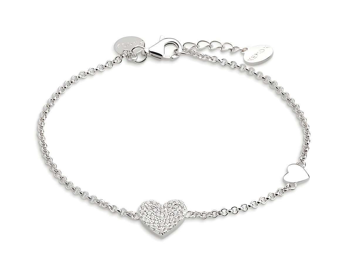 Xenox Sterling Silber Armband XS2783 in Ankerkette-Design mit einem herzförmigen Element und funkelnden Details, Länge 15-20 cm, ideal als Geschenk in der LOVE STORY Kollektion.
