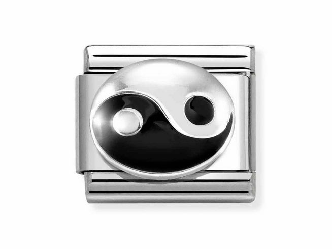 Edelstahl und Sterling Silber Anhänger mit Yin und Yang Motiv, Emaille in Schwarz und Silber, von Nomination, Modell Classic, ideal für eine stilvolle Ergänzung.