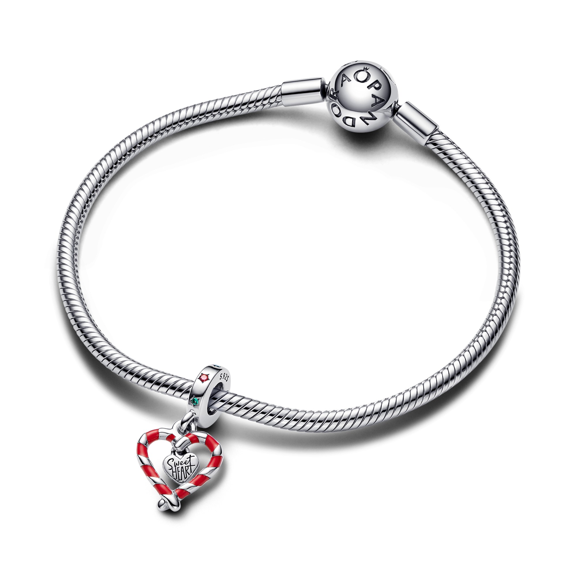 Pandora Doppelte Zuckerstange Herz Weihnachts-Charm-Anhänger - Sterling Silber - Steinmix Multicolor – Ansicht 2