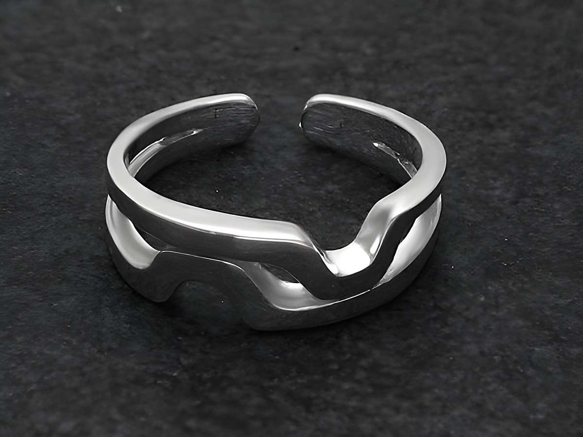 Silberring DESIGN ABSTRAKT Gr. wenig verstellbar, Hersteller Juwelier Harnisch, ohne Stein, elegantes, modernes Design mit geschwungenen Linien, ideal für jeden Anlass.