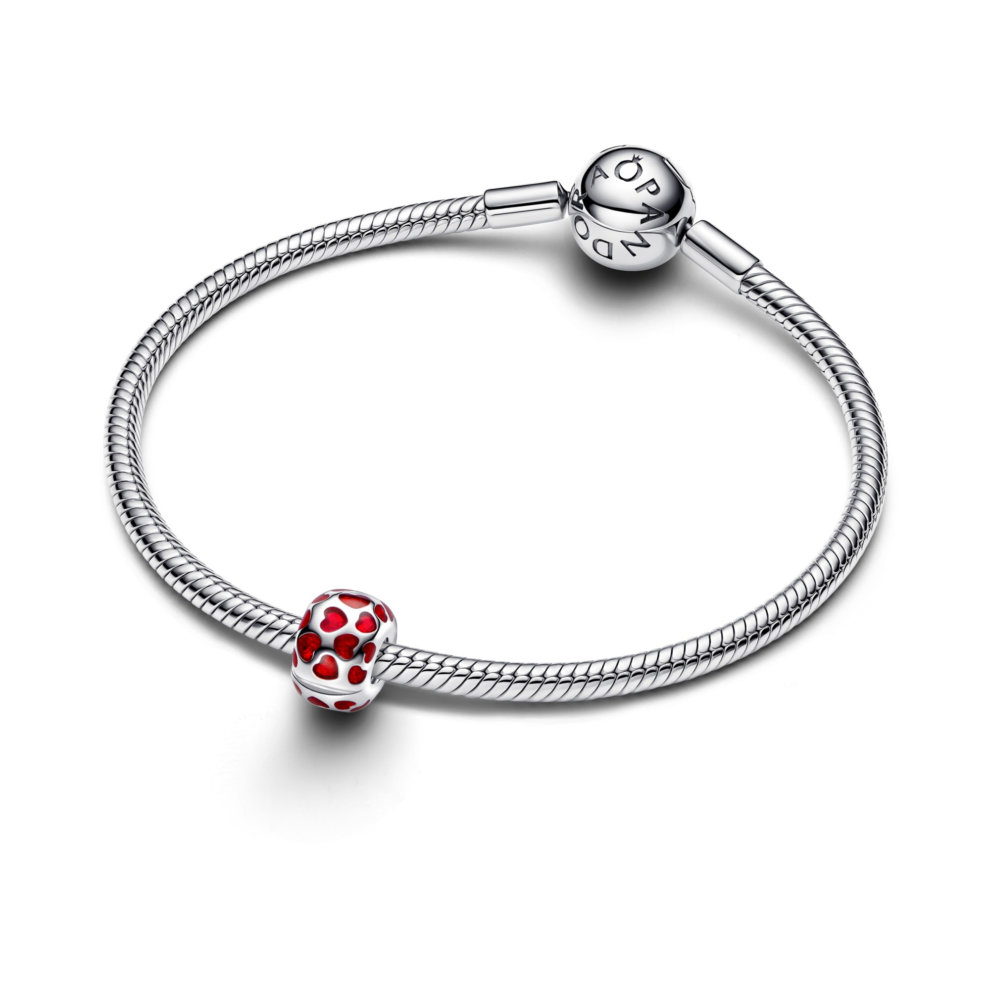 Pandora Clip Stopper - Herz - Anhänger aus Silber & roter - transparenter Emaille – Ansicht 3