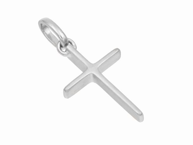 Anhänger Kreuz aus mattiertem rhodiniertem Sterling Silber, schlichtes Design, Hersteller Juwelier Harnisch. Ideal als zeitloses Schmuckstück für besondere Anlässe.