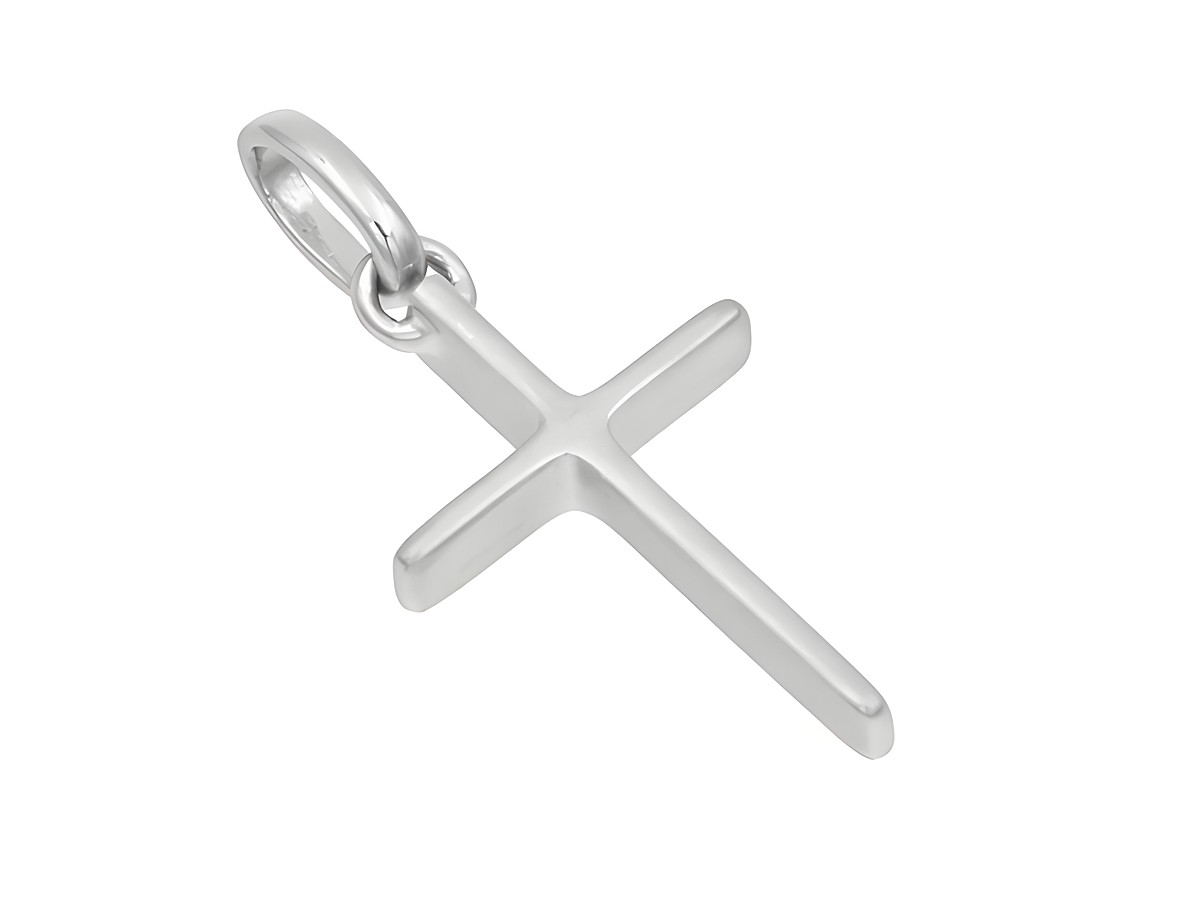 Anhänger Kreuz aus mattiertem rhodiniertem Sterling Silber, schlichtes Design, Hersteller Juwelier Harnisch. Ideal als zeitloses Schmuckstück für besondere Anlässe.