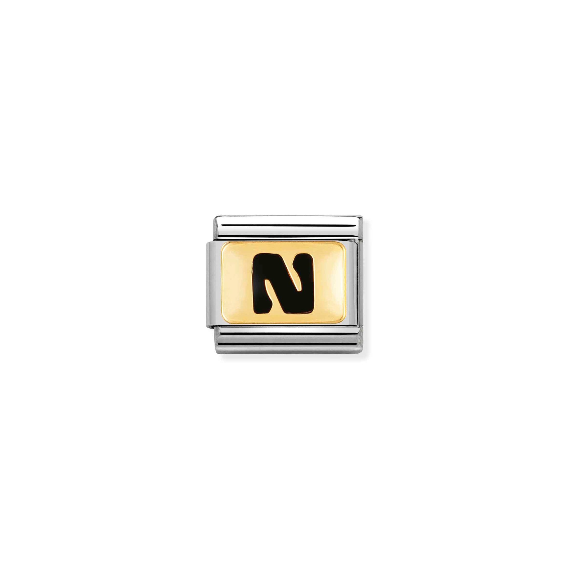 Nomination Composable Classic Charm Buchstabe N schwarz - Edelstahl, Gold 750 Gelbgold, Emaille