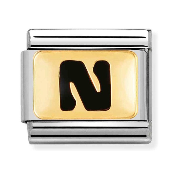 Nomination Composable Classic Charm Buchstabe N schwarz - Edelstahl, Gold 750 Gelbgold, Emaille