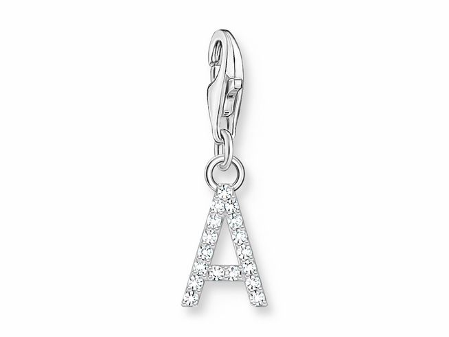 Funkelnder Thomas Sabo Charm-Anhänger in Silber mit Zirkonia, Form des Buchstabens A, ideal zum Stylen und Personalisieren von Schmuckstücken.