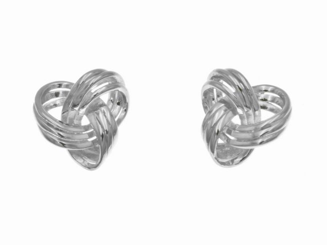 Ohrstecker Sterling Silber in Knotenform, poliert und rhodiniert, hergestellt von Juwelier Harnisch, Ohrstecker ohne Stein, elegantes und modernes Design.