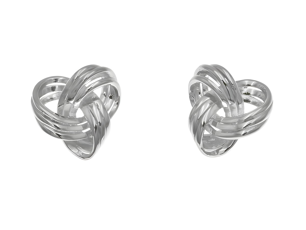 Ohrstecker Sterling Silber in Knotenform, poliert und rhodiniert, hergestellt von Juwelier Harnisch, Ohrstecker ohne Stein, elegantes und modernes Design.